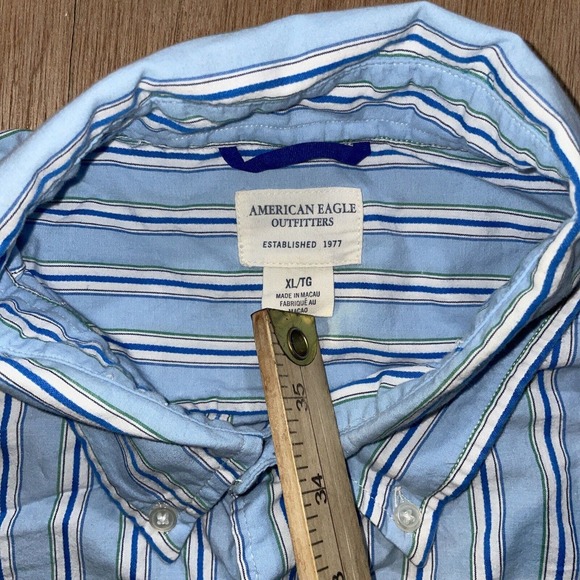 American Eagle Men's Adult Sz XL Button Shirt Long‎ Sleeve Striped Blue Striped - Picture 3 of 6